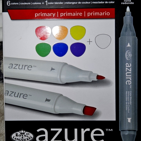Azure, 6 Dual Tip Professional Markers in Primary Colors with Blender Marker - Picture 2 of 5